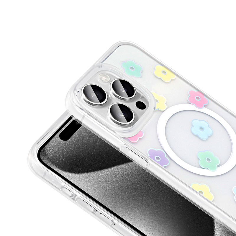 Apple iPhone 15 Pro Max Kılıf M-Safe Şarj Özellikli Şeffaf Zore Folk Sert Kapak - 13