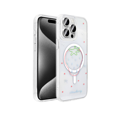 Apple iPhone 15 Pro Max Kılıf M-Safe Şarj Özellikli Şeffaf Zore Folk Sert Kapak - 4