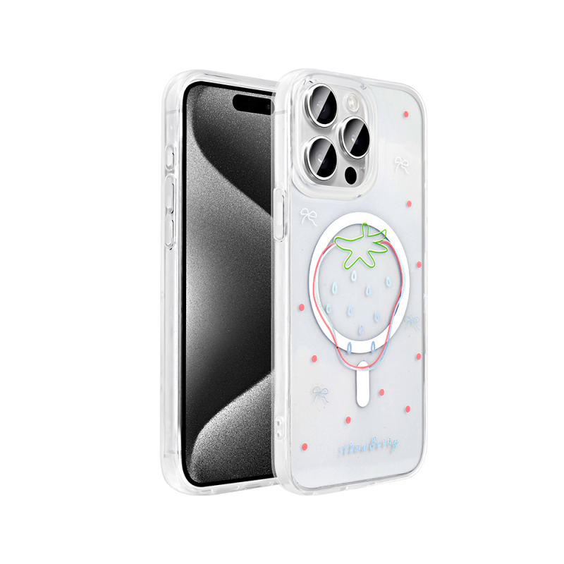 Apple iPhone 15 Pro Max Kılıf M-Safe Şarj Özellikli Şeffaf Zore Folk Sert Kapak - 4