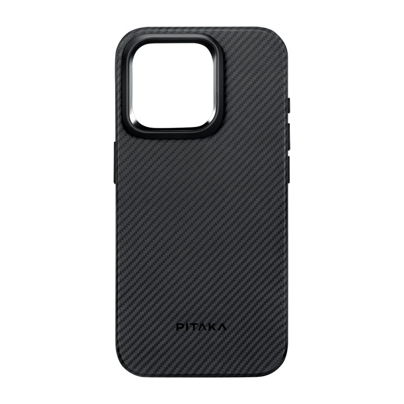 Apple iPhone 15 Pro Max Kılıf Magsafe Şarj Özellikli 600D Aramid Fiber Pitaka Military-Grade Classic Serisi Black-Grey Twill Kapak - 12