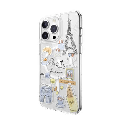 Apple iPhone 15 Pro Max Kılıf Magsafe Şarj Özellikli Çizim Desenli Şok Önleyicili Şeffaf Lisanslı Switcheasy City-M Paris Kapak - 3
