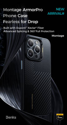 Apple iPhone 15 Pro Max Kılıf Magsafe Şarj Özellikli Karbon Fiber Benks Montage Hybrid Armor Pro Kevlar Kapak - 16