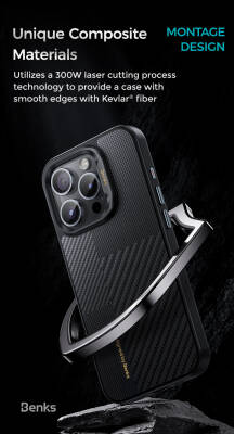 Apple iPhone 15 Pro Max Kılıf Magsafe Şarj Özellikli Karbon Fiber Benks Montage Hybrid Armor Pro Kevlar Kapak - 20