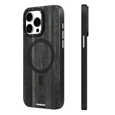 Apple iPhone 15 Pro Max Kılıf Magsafe Şarj Özellikli Sararmaya Dayanıklı Youngkit Wood Forest Serisi Kapak - 1