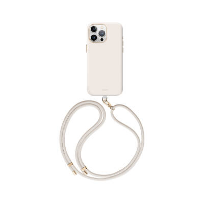 Apple iPhone 15 Pro Max Kılıf Magsafe Şarj Özellikli Soft Pürüzsüz Yüzey Askı İpli Coehl Creme Kapak - 2