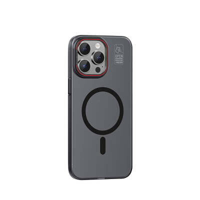 Apple iPhone 15 Pro Max Kılıf Magsafe Şarj Özellikli Standlı Metal Kamera Çerçeveli Mat Recci Glaze Serisi Kapak - 15