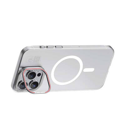 Apple iPhone 15 Pro Max Kılıf Magsafe Şarj Özellikli Standlı Metal Kamera Çerçeveli Mat Recci Glaze Serisi Kapak - 10