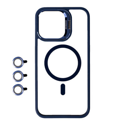 Apple iPhone 15 Pro Max Kılıf Magsafe Wireless Şarj Özellikli Standlı Zore Magsafe Klon Lensli Kapak - 1