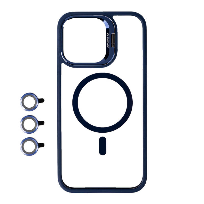 Apple iPhone 15 Pro Max Kılıf Magsafe Wireless Şarj Özellikli Standlı Zore Magsafe Klon Lensli Kapak - 8