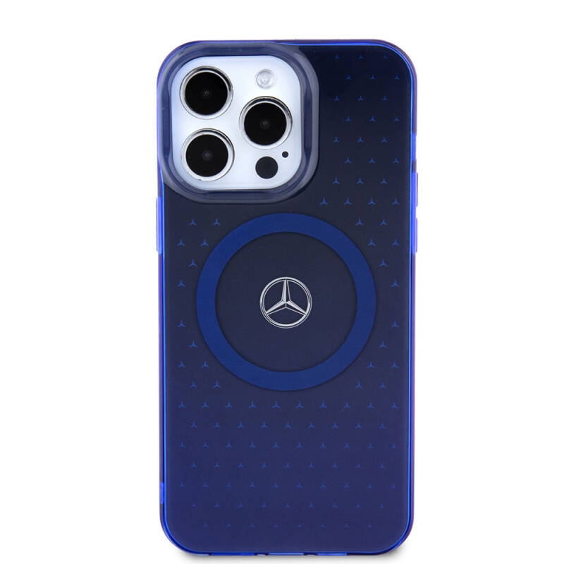 Apple iPhone 15 Pro Max Kılıf Mercedes Benz Orjinal Lisanslı Magsafe Şarj Özellikli Çift Katmanlı Mavi Yıldız Desenli Kapak - 3