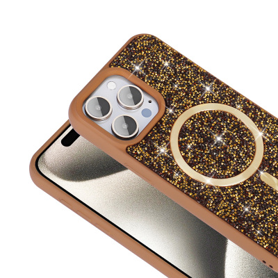 Apple iPhone 15 Pro Max Kılıf Pırlanta Tasarımlı M-safe Şarj Özellikli Zore Mozaik Silikon Kapak - 9