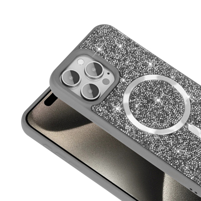 Apple iPhone 15 Pro Max Kılıf Pırlanta Tasarımlı M-safe Şarj Özellikli Zore Mozaik Silikon Kapak - 10