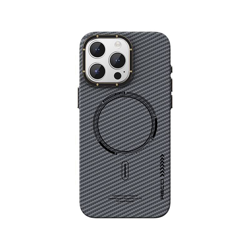 Apple iPhone 15 Pro Max Kılıf Recci Machinist Serisi Magsafe Şarj Özellikli Magnetik Karbon Kapak - 2