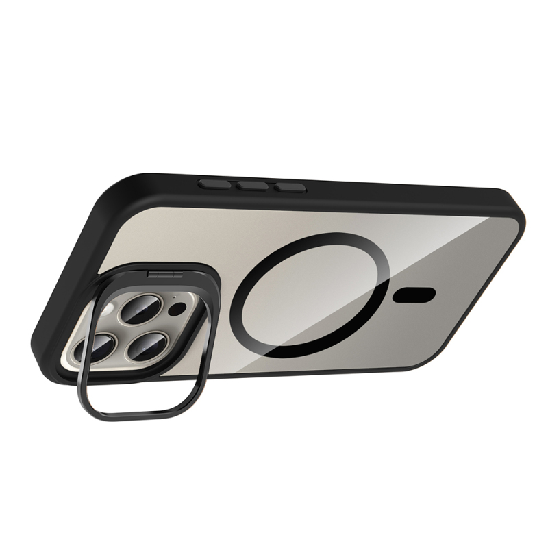 Apple iPhone 15 Pro Max Kılıf Standlı ve Kamera Lens Hediyeli M-Safe Şarj Özellikli Zore Etro Kapak - 9