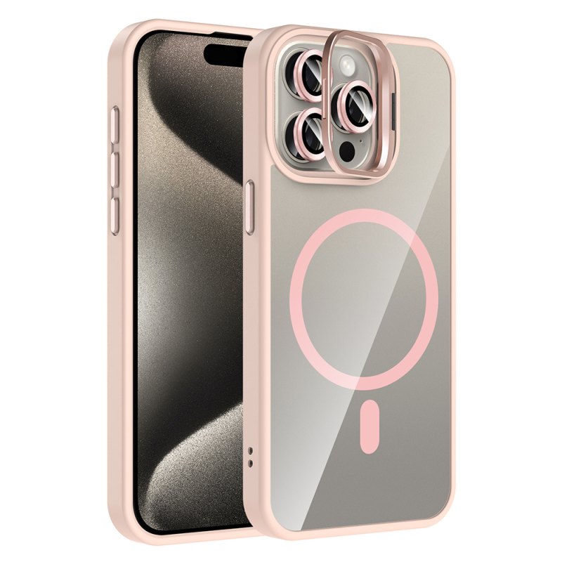 Apple iPhone 15 Pro Max Kılıf Standlı ve Kamera Lens Hediyeli M-Safe Şarj Özellikli Zore Etro Kapak - 5