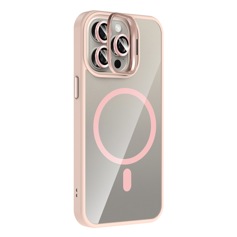 Apple iPhone 15 Pro Max Kılıf Standlı ve Kamera Lens Hediyeli M-Safe Şarj Özellikli Zore Etro Kapak - 14