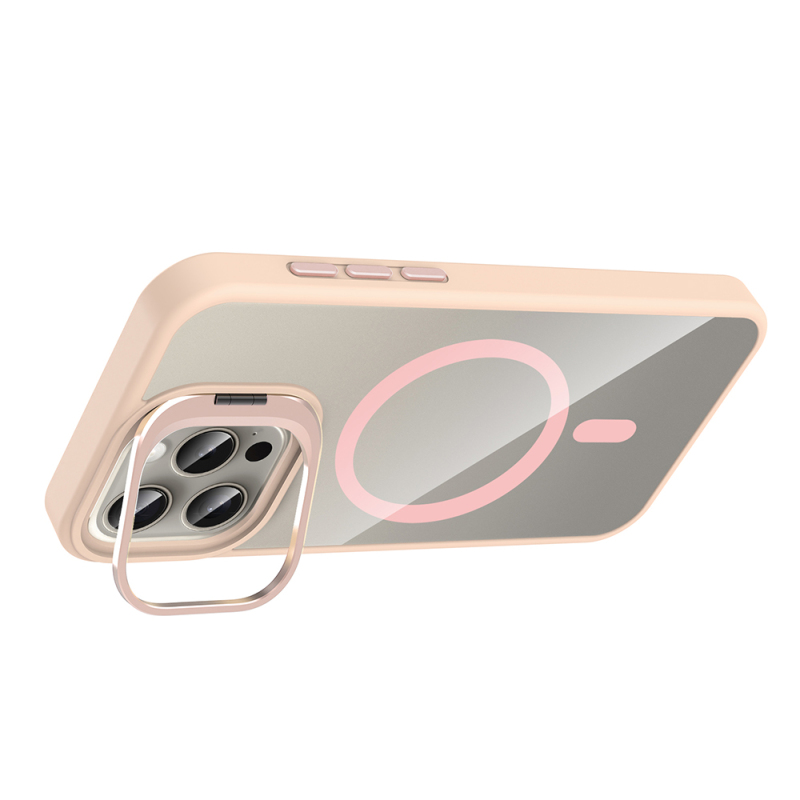 Apple iPhone 15 Pro Max Kılıf Standlı ve Kamera Lens Hediyeli M-Safe Şarj Özellikli Zore Etro Kapak - 15