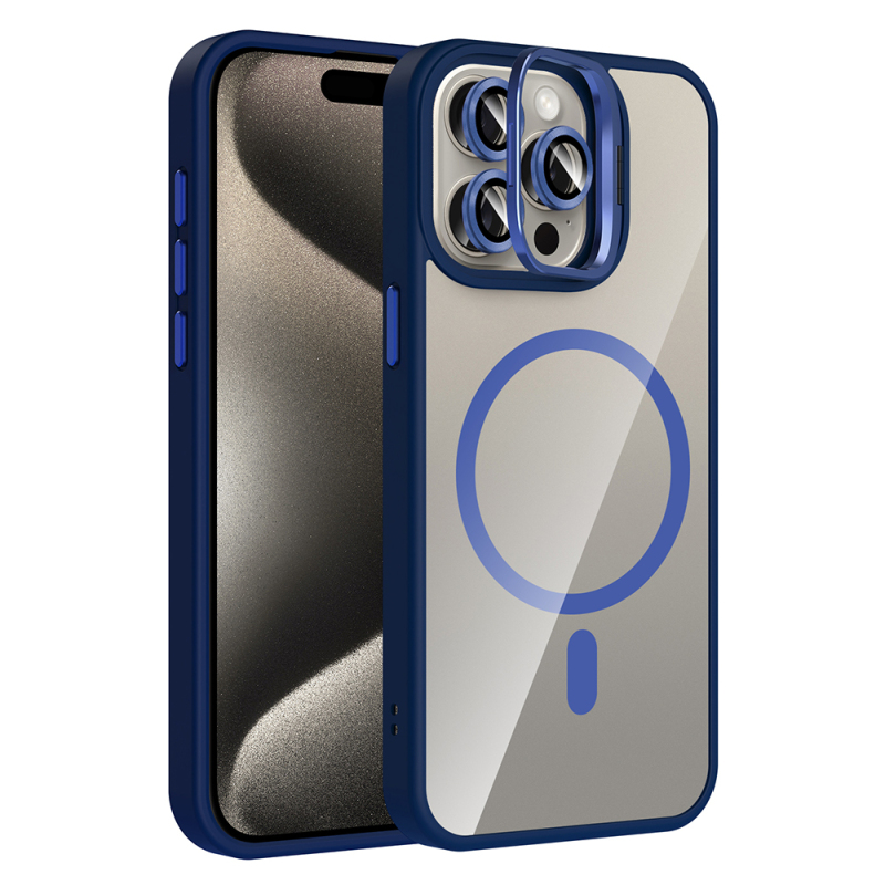 Apple iPhone 15 Pro Max Kılıf Standlı ve Kamera Lens Hediyeli M-Safe Şarj Özellikli Zore Etro Kapak - 6