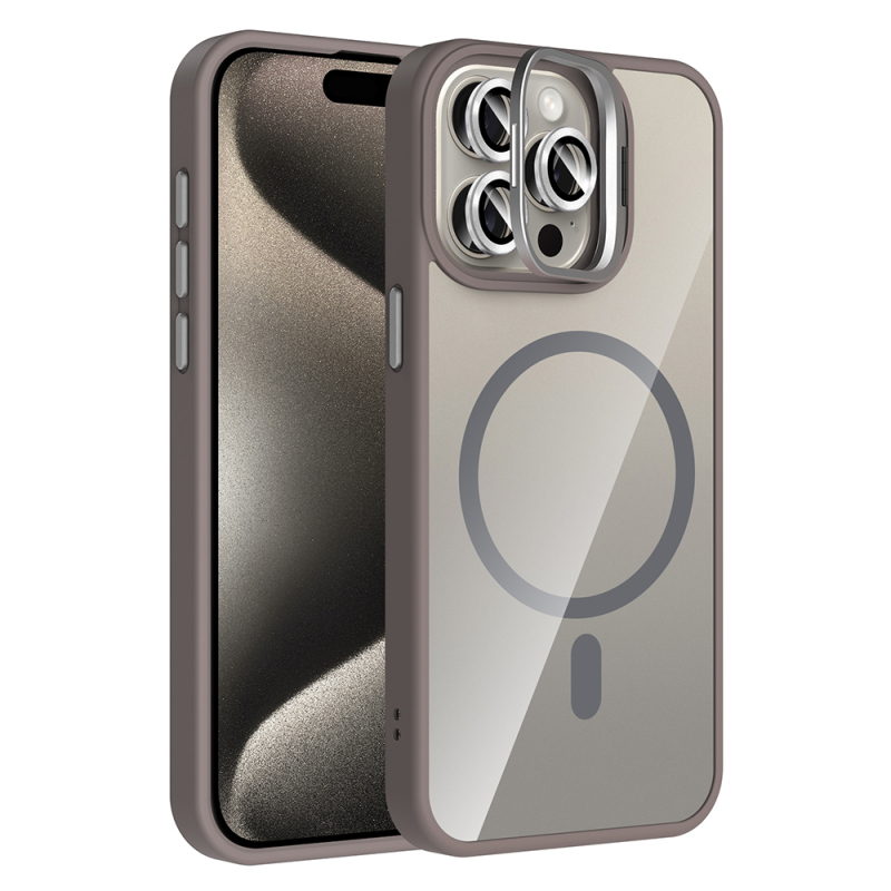 Apple iPhone 15 Pro Max Kılıf Standlı ve Kamera Lens Hediyeli M-Safe Şarj Özellikli Zore Etro Kapak - 3