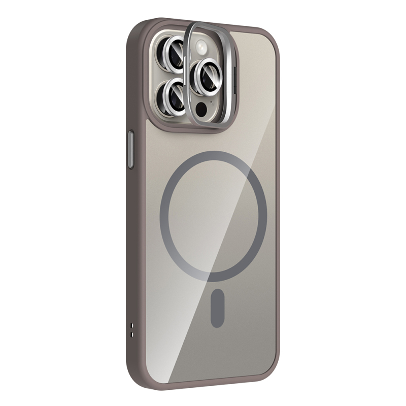 Apple iPhone 15 Pro Max Kılıf Standlı ve Kamera Lens Hediyeli M-Safe Şarj Özellikli Zore Etro Kapak - 12