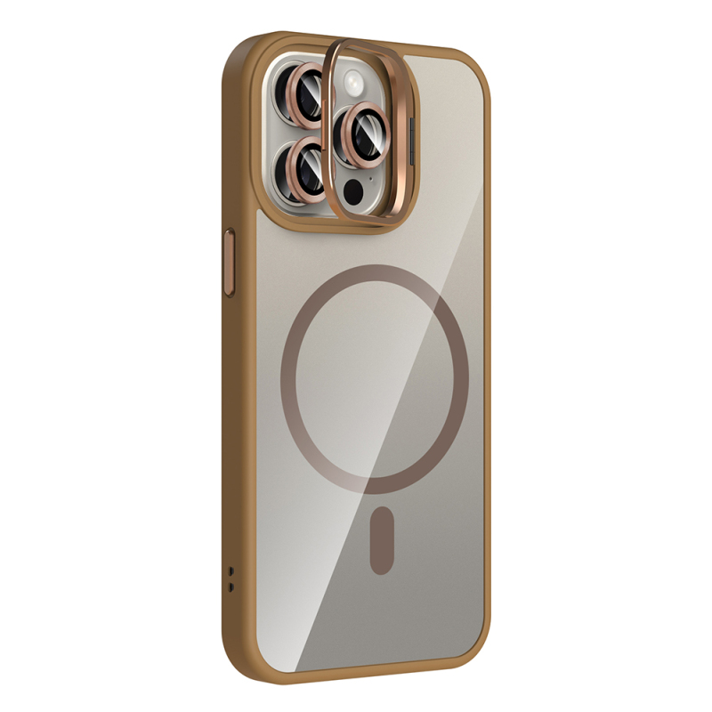 Apple iPhone 15 Pro Max Kılıf Standlı ve Kamera Lens Hediyeli M-Safe Şarj Özellikli Zore Etro Kapak - 16