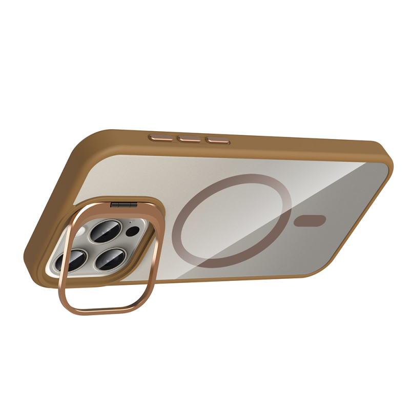 Apple iPhone 15 Pro Max Kılıf Standlı ve Kamera Lens Hediyeli M-Safe Şarj Özellikli Zore Etro Kapak - 17