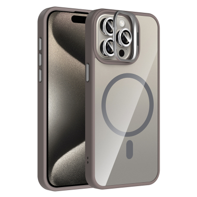 Apple iPhone 15 Pro Max Kılıf Standlı ve Kamera Lens Hediyeli M-Safe Şarj Özellikli Zore Etro Kapak - 8