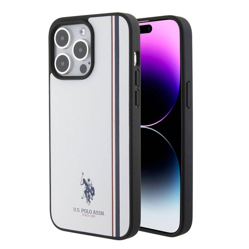 Apple iPhone 15 Pro Max Kılıf U.S. Polo Assn. Orjinal Lisanslı Üç Renk Şerit Tasarımlı Baskı Logolu Kapak - 26