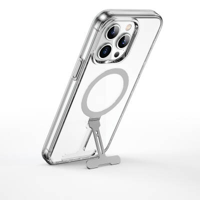 Apple iPhone 15 Pro Max Kılıf Wiwu FYY-014 Magsafe Şarj Özellikli Alüminyum Alaşım Metal Standlı Şeffaf Kapak - 4