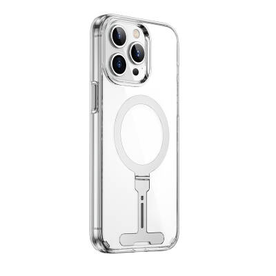 Apple iPhone 15 Pro Max Kılıf Wiwu FYY-014 Magsafe Şarj Özellikli Alüminyum Alaşım Metal Standlı Şeffaf Kapak - 5