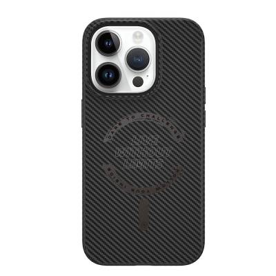 Apple iPhone 15 Pro Max Kılıf Wiwu LCC-107 Karbon Fiber Magsafe Şarj Özellikli Kamera Korumalı Kabon Kapak - 7