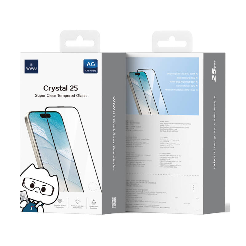 Apple iPhone 15 Wiwu GT-014 Polymer Oleophobic Coating Transparent Smooth Tempered Glass Screen Protector 25 Pack - 8