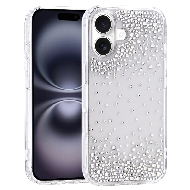 Apple iPhone 16 Case Airbag Design Drop Stone Embellished Transparent Zore Pera Silicone Cover - 3