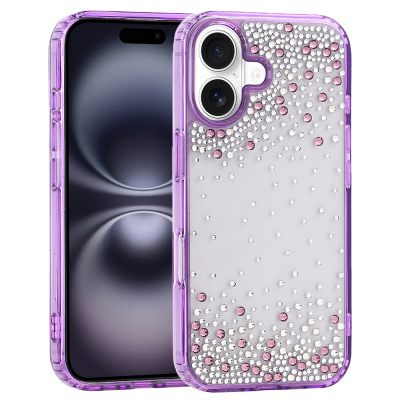 Apple iPhone 16 Case Airbag Design Drop Stone Embellished Transparent Zore Pera Silicone Cover - 1