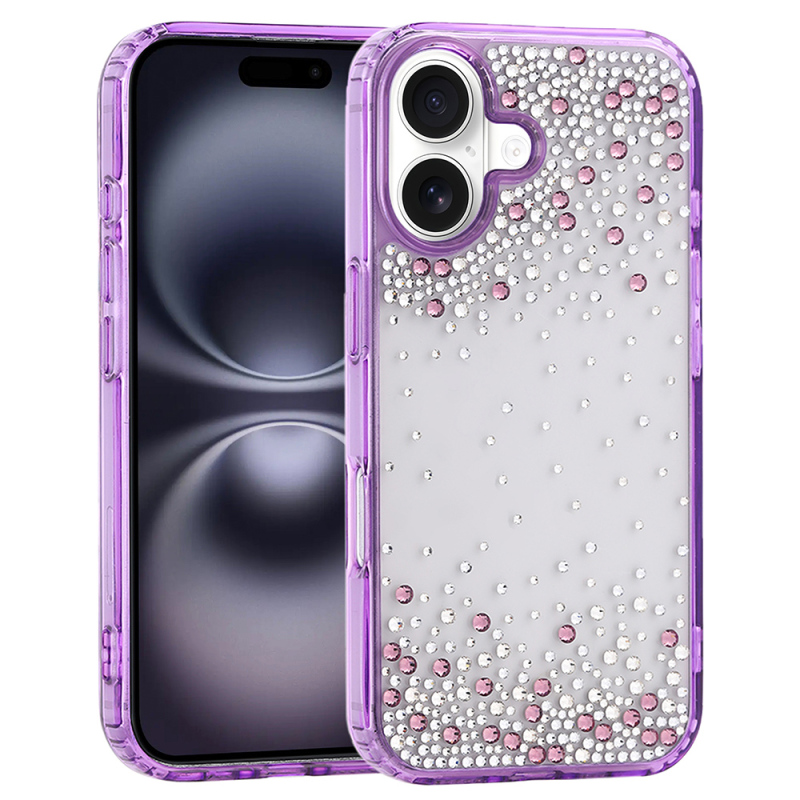Apple iPhone 16 Case Airbag Design Drop Stone Embellished Transparent Zore Pera Silicone Cover - 1