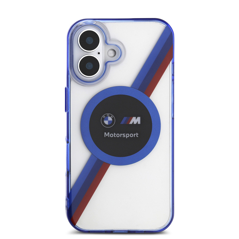 Apple iPhone 16 Case BMW Original Licensed Magsafe Charging Feature M Logo Three Color Striped Motorsport Circle Cover - 4