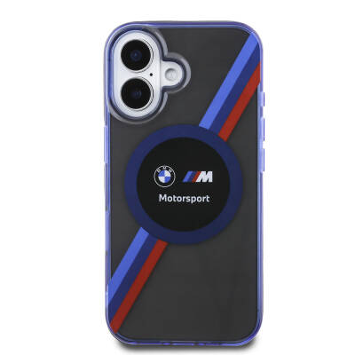 Apple iPhone 16 Case BMW Original Licensed Magsafe Charging Featured Three Color Striped Motorsport Circle Cover - 2