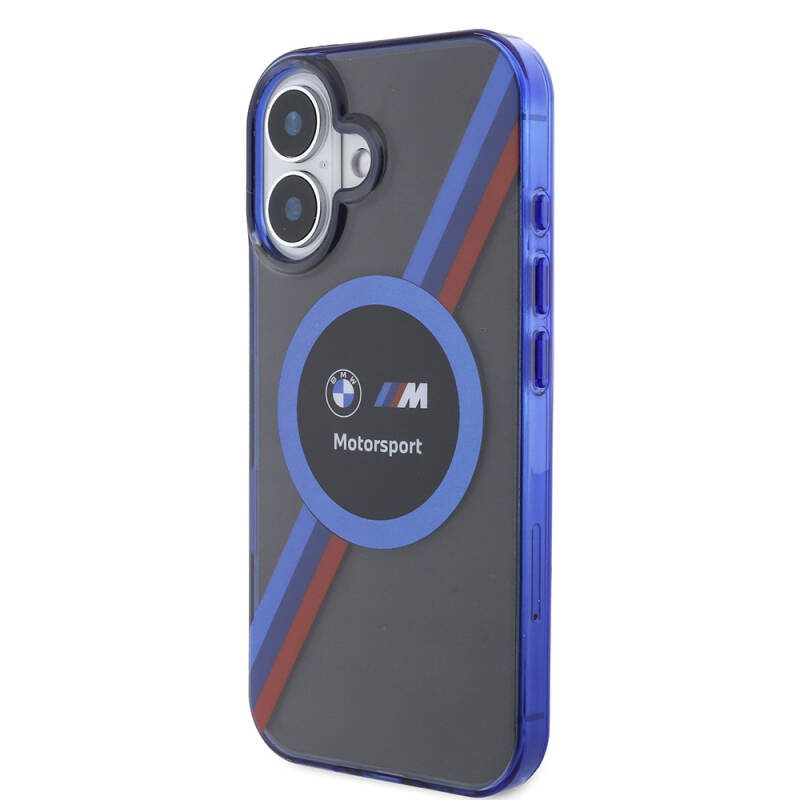 Apple iPhone 16 Case BMW Original Licensed Magsafe Charging Featured Three Color Striped Motorsport Circle Cover - 3