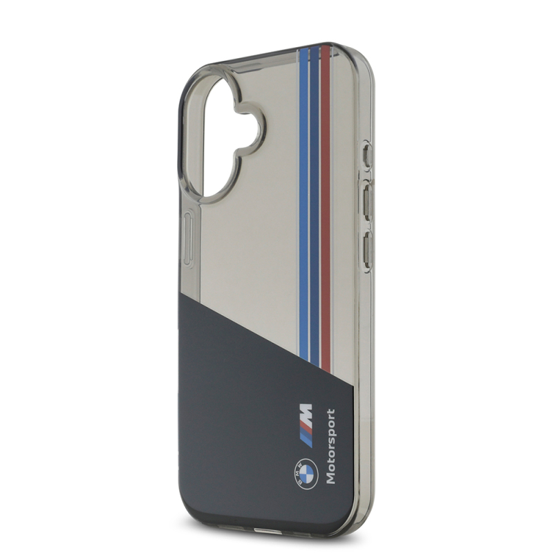 Apple iPhone 16 Case BMW Original Licensed Semi-Transparent M Design Striped Cover - 7