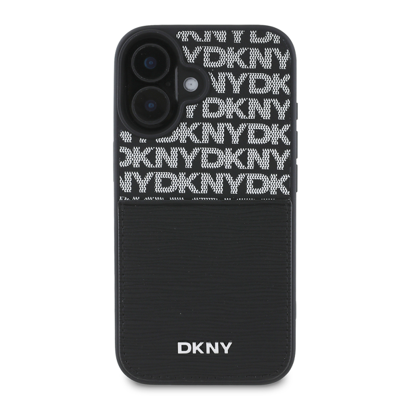 Apple iPhone 16 Case DKNY Original Licensed Card Holder 3D Written Repeat Texture Pattern Cover - 4