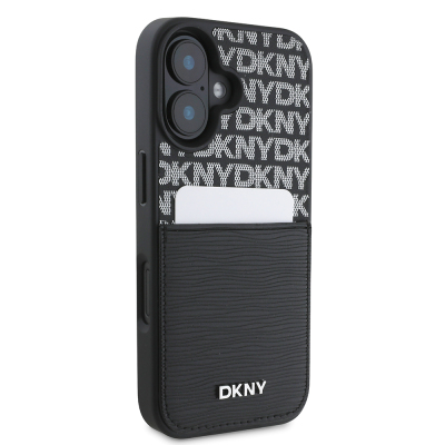 Apple iPhone 16 Case DKNY Original Licensed Card Holder 3D Written Repeat Texture Pattern Cover - 5