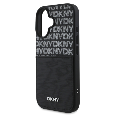 Apple iPhone 16 Case DKNY Original Licensed Card Holder 3D Written Repeat Texture Pattern Cover - 7