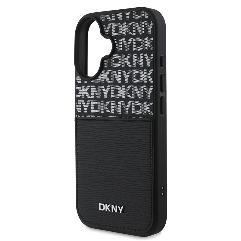 Apple iPhone 16 Case DKNY Original Licensed Card Holder 3D Written Repeat Texture Pattern Cover - 7