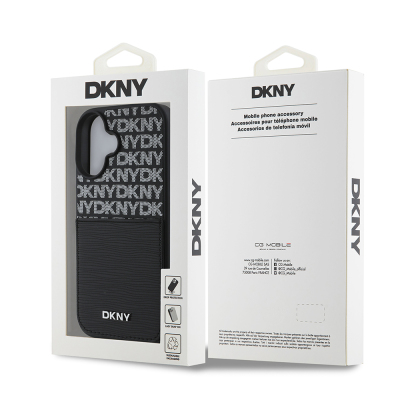 Apple iPhone 16 Case DKNY Original Licensed Card Holder 3D Written Repeat Texture Pattern Cover - 9