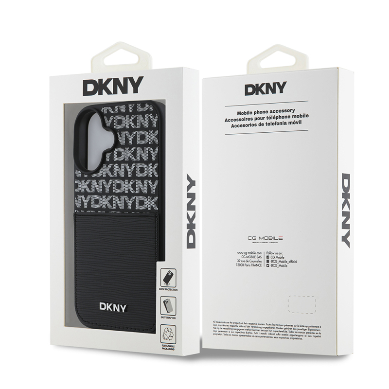 Apple iPhone 16 Case DKNY Original Licensed Card Holder 3D Written Repeat Texture Pattern Cover - 9