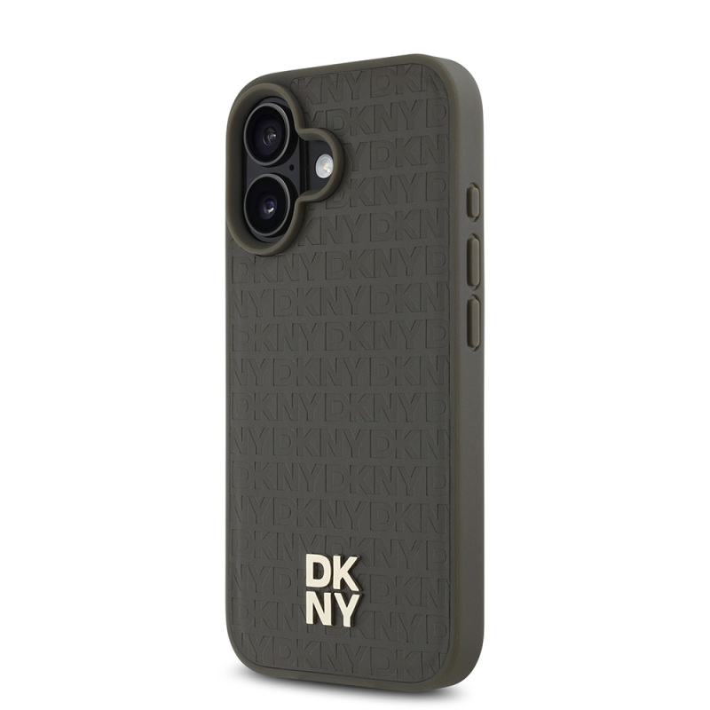 Apple iPhone 16 Case DKNY Original Licensed Magsafe Charging Feature 3D Written Repeat Pattern Cover - 11