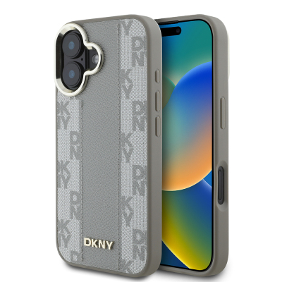 Apple iPhone 16 Case DKNY Original Licensed Magsafe Charging Featured 3D Written Checkered Pattern Cover - 1