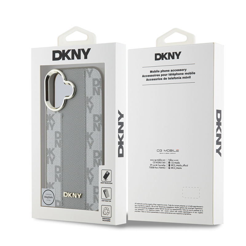 Apple iPhone 16 Case DKNY Original Licensed Magsafe Charging Featured 3D Written Checkered Pattern Cover - 10