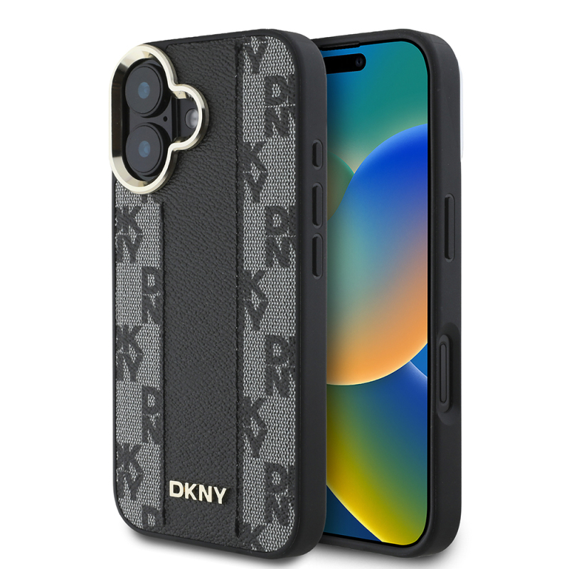 Apple iPhone 16 Case DKNY Original Licensed Magsafe Charging Featured 3D Written Checkered Pattern Cover - 3