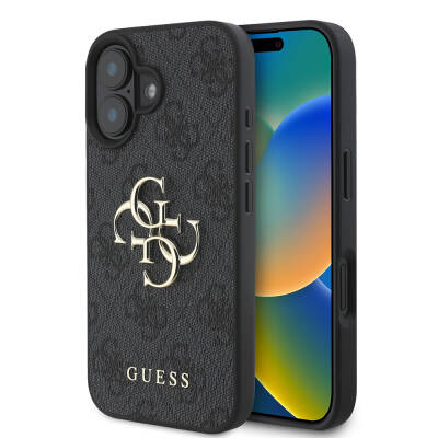 Apple iPhone 16 Case Guess Large Metal Logo Design PU Leather Cover - 1